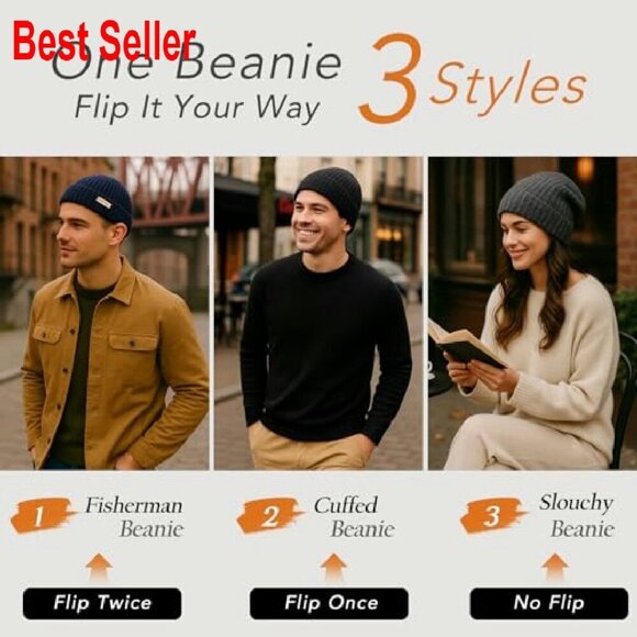 Merino Wool Fisherman Beanie Classic Warm Winter Knit Hat Unisex Versatile